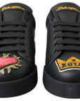 Dolce & Gabbana Elegant Portofino Leather Sneakers - Black Multicolor