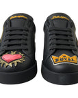 Dolce & Gabbana Elegant Portofino Leather Sneakers - Black Multicolor