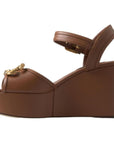 Dolce & Gabbana Chic Brown Leather Ankle Strap Wedges