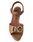 Dolce & Gabbana Chic Brown Leather Ankle Strap Wedges