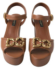 Dolce & Gabbana Chic Brown Leather Ankle Strap Wedges