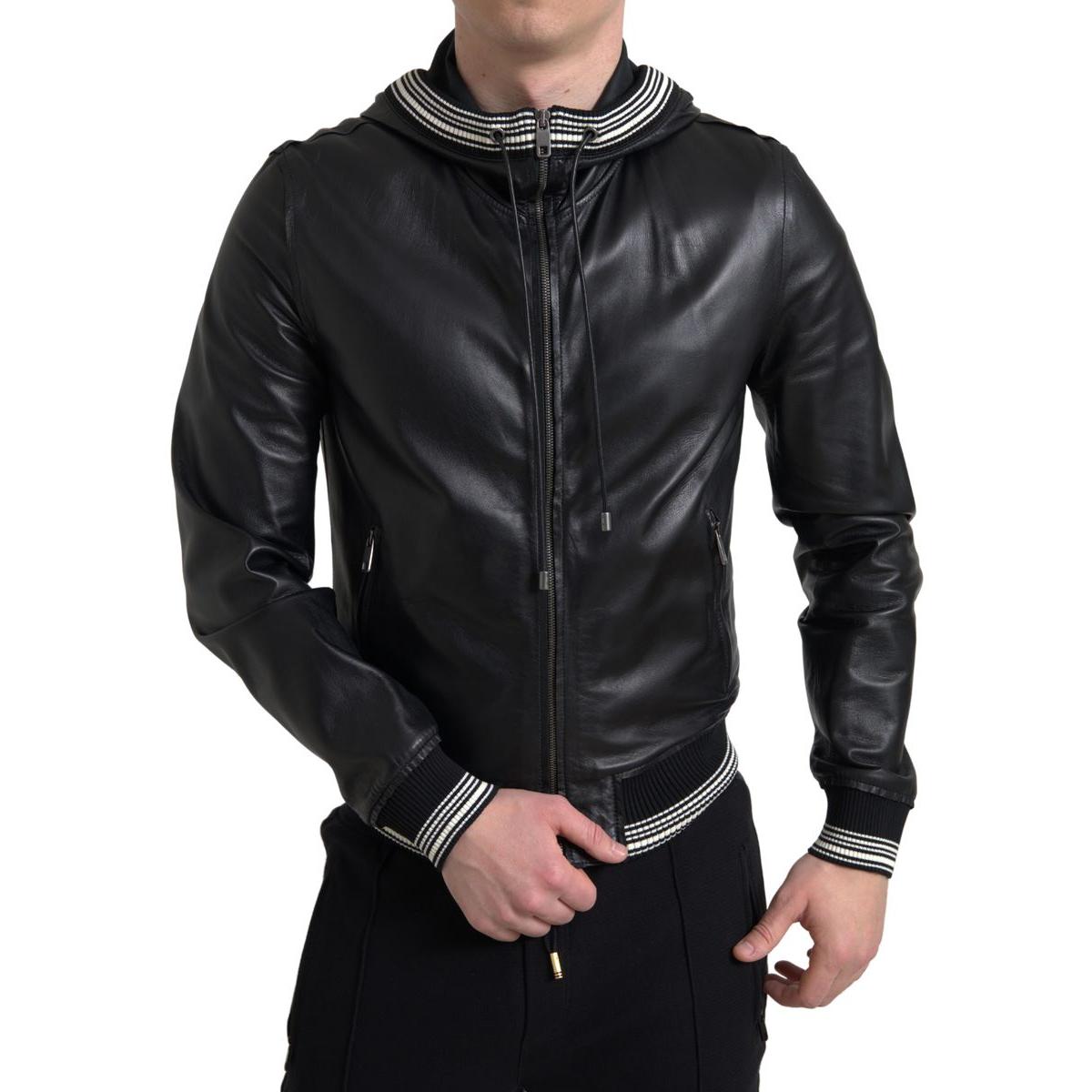 Dolce & Gabbana Elegant Black Leather Bomber Jacket