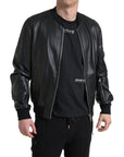 Dolce & Gabbana Elegant Black Leather Bomber Jacket