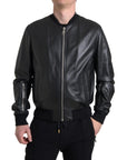 Dolce & Gabbana Elegant Black Leather Bomber Jacket