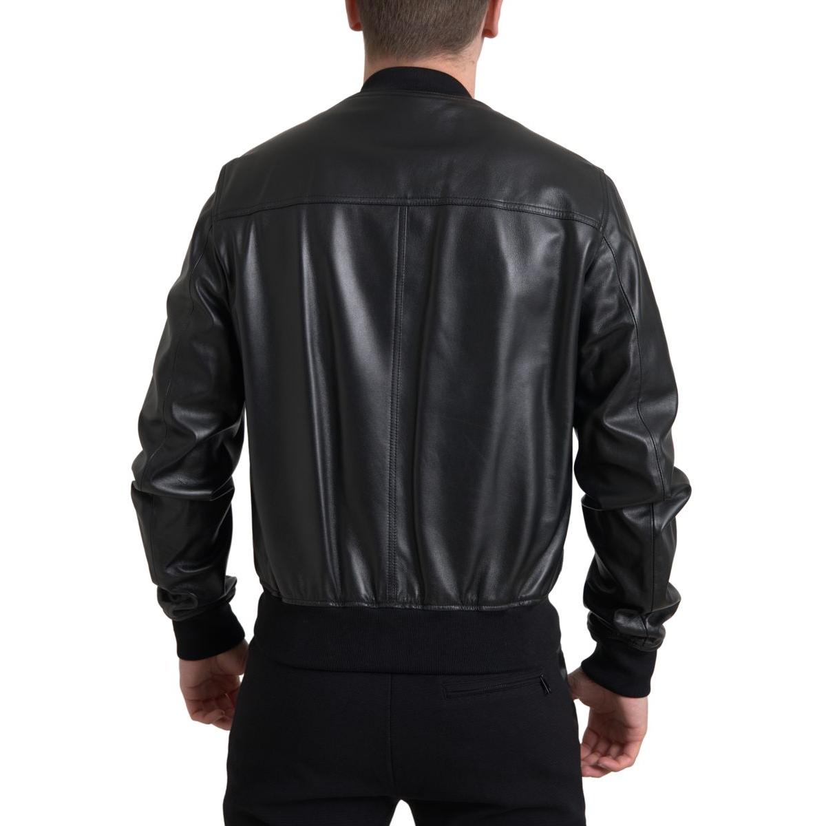 Dolce & Gabbana Elegant Black Leather Bomber Jacket