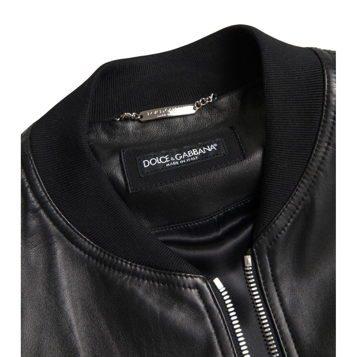 Dolce & Gabbana Elegant Black Leather Bomber Jacket