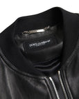 Dolce & Gabbana Elegant Black Leather Bomber Jacket