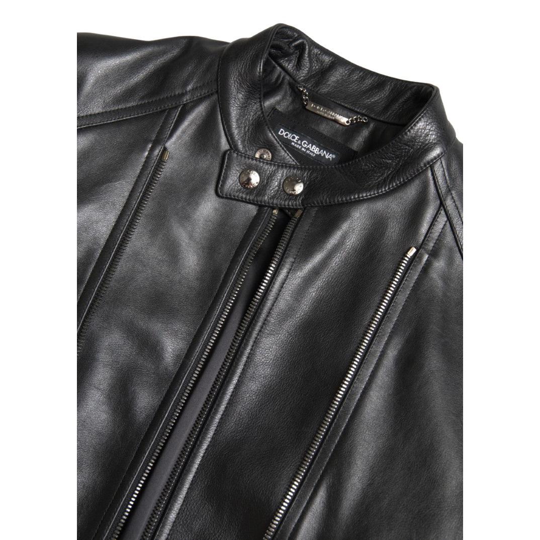 Dolce & Gabbana Sleek Black Leather Biker Jacket