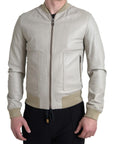 Dolce & Gabbana Cream Leather Bomber Jacket