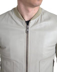 Dolce & Gabbana Cream Leather Bomber Jacket