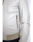 Dolce & Gabbana Cream Leather Bomber Jacket