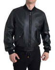 Dolce & Gabbana Elegant Black Leather Bomber Jacket