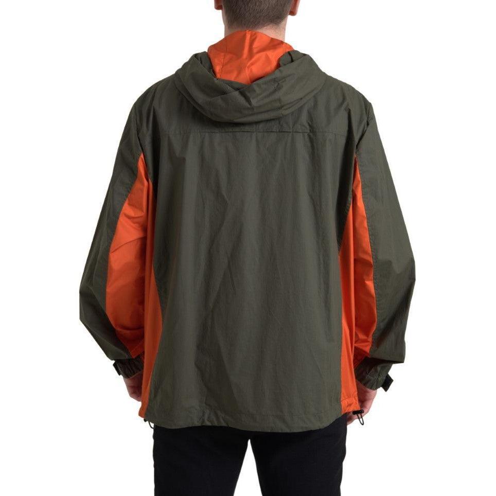 Dolce & Gabbana Elegant Hooded Full Zip Jacket in Green and Orange