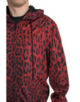 Dolce & Gabbana Red Leopard Hooded Bomber Jacket