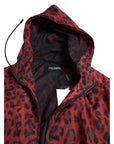 Dolce & Gabbana Red Leopard Hooded Bomber Jacket