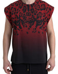 Dolce & Gabbana Red Leopard Print Cotton Tank Top