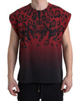 Dolce & Gabbana Red Leopard Print Cotton Tank Top