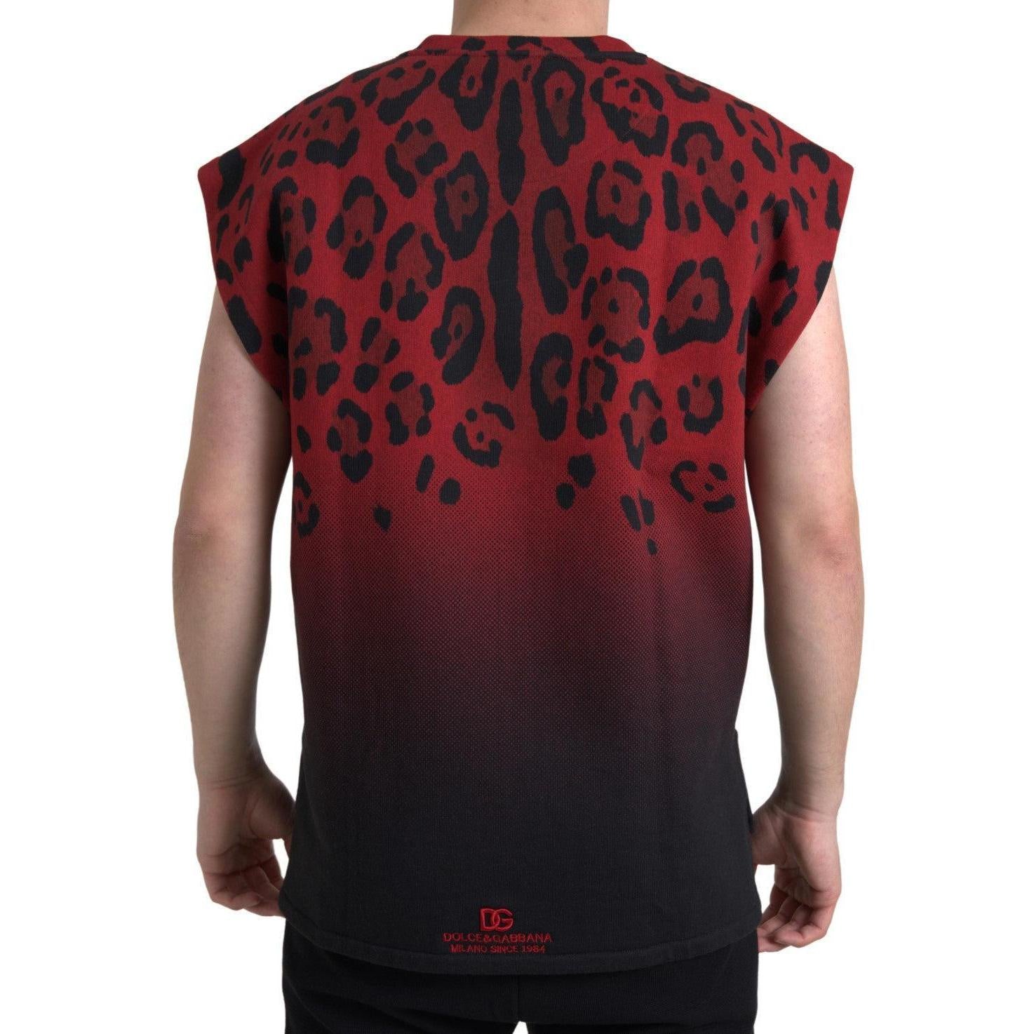 Dolce & Gabbana Red Leopard Print Cotton Tank Top