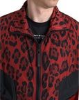 Dolce & Gabbana Red Leopard Zip Sweater Jacket