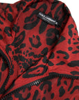 Dolce & Gabbana Red Leopard Zip Sweater Jacket