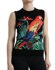 Dolce & Gabbana Elegant Crew Neck Wool Silk Tank with Bird Embroidery