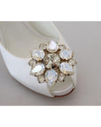 Dolce & Gabbana Crystal-Embellished White Peep Toe Heels