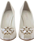 Dolce & Gabbana Crystal-Embellished White Peep Toe Heels