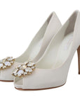 Dolce & Gabbana Crystal-Embellished White Peep Toe Heels