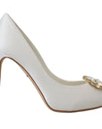 Dolce & Gabbana Crystal-Embellished White Peep Toe Heels