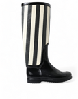 Dolce & Gabbana Black and White Striped Knee High Boots