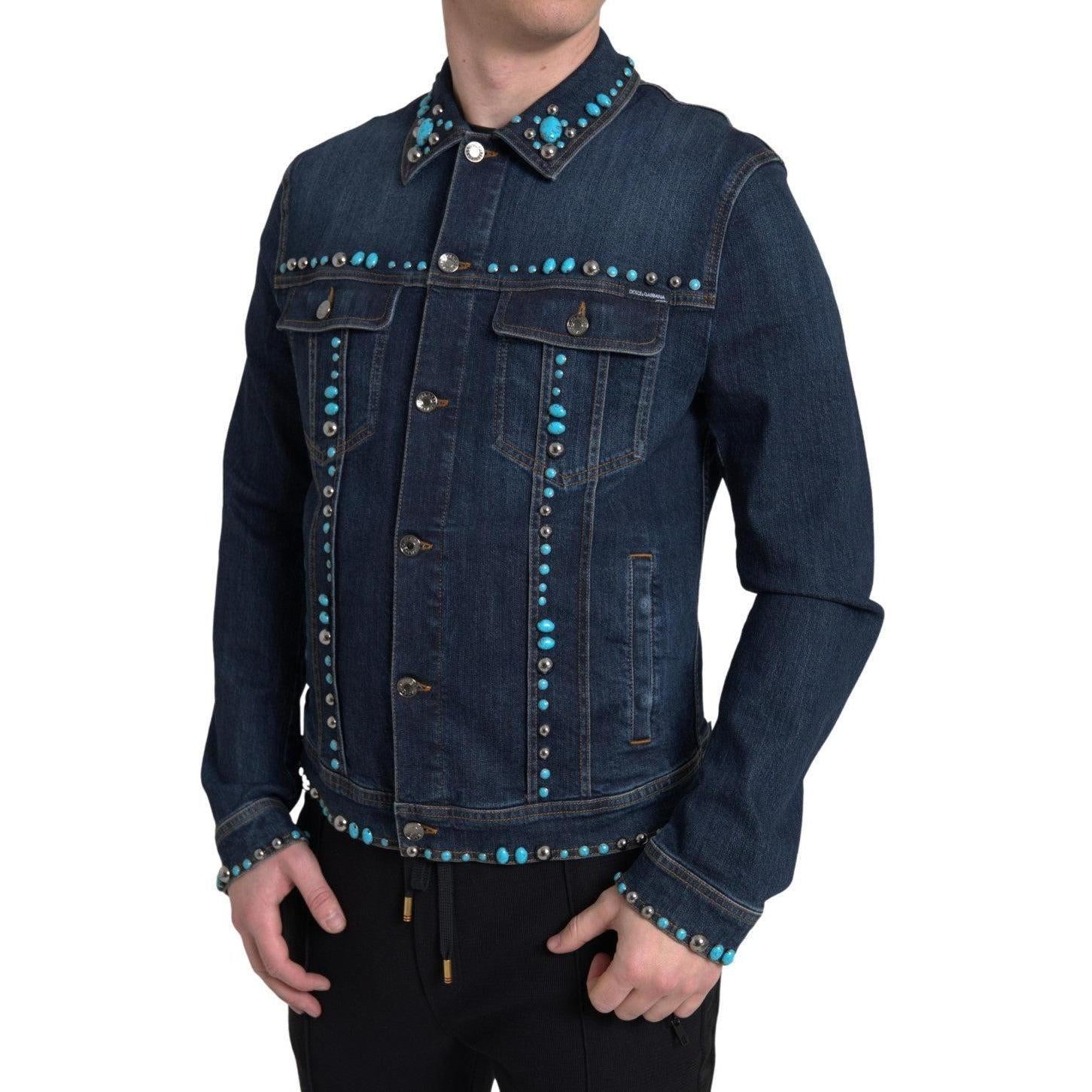 Dolce & Gabbana Embellished Turquoise Denim Jacket