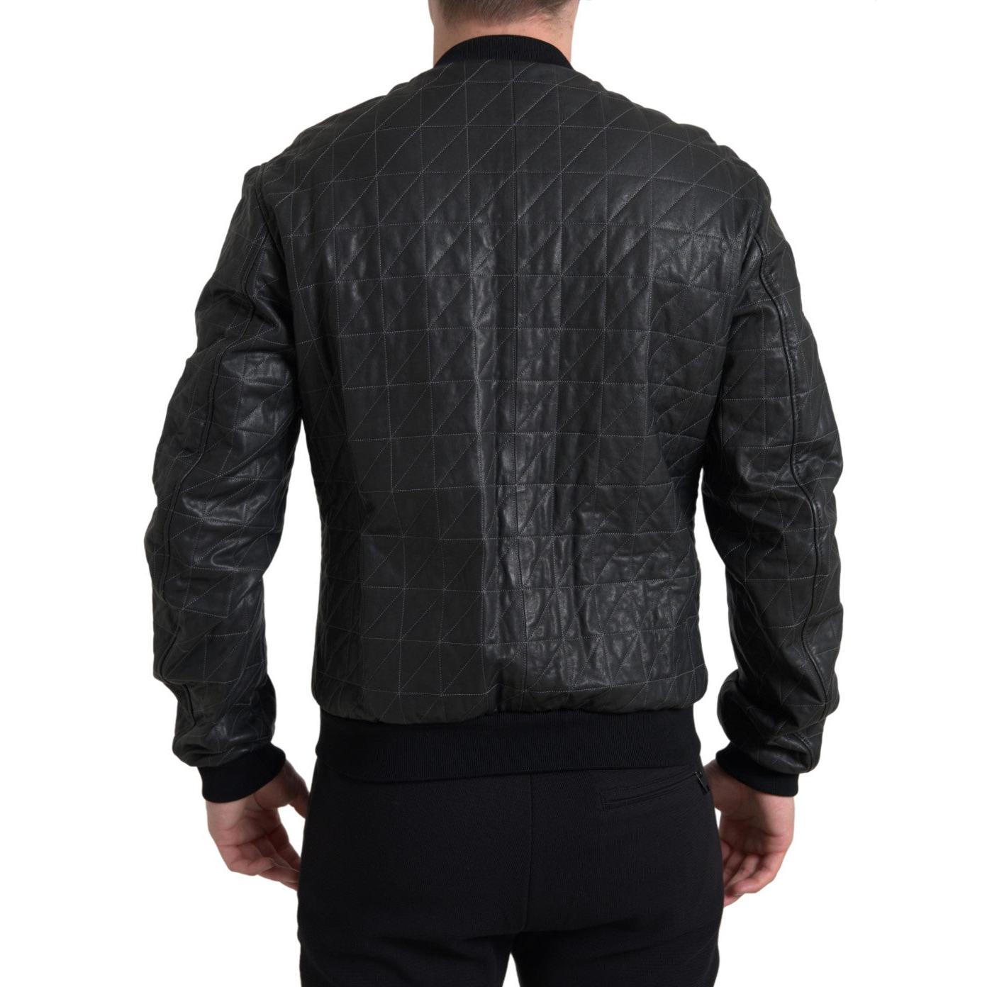Dolce & Gabbana Elegant Black Leather Bomber Jacket