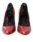 Dolce & Gabbana Red Almond Toe Snakeskin Pumps with Lace Socks