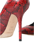 Dolce & Gabbana Red Almond Toe Snakeskin Pumps with Lace Socks