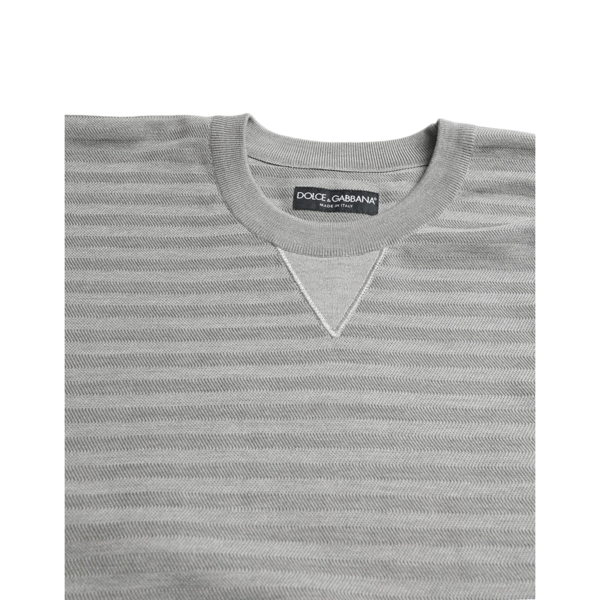 Dolce & Gabbana Elegant Gray Striped Silk Crewneck Pullover