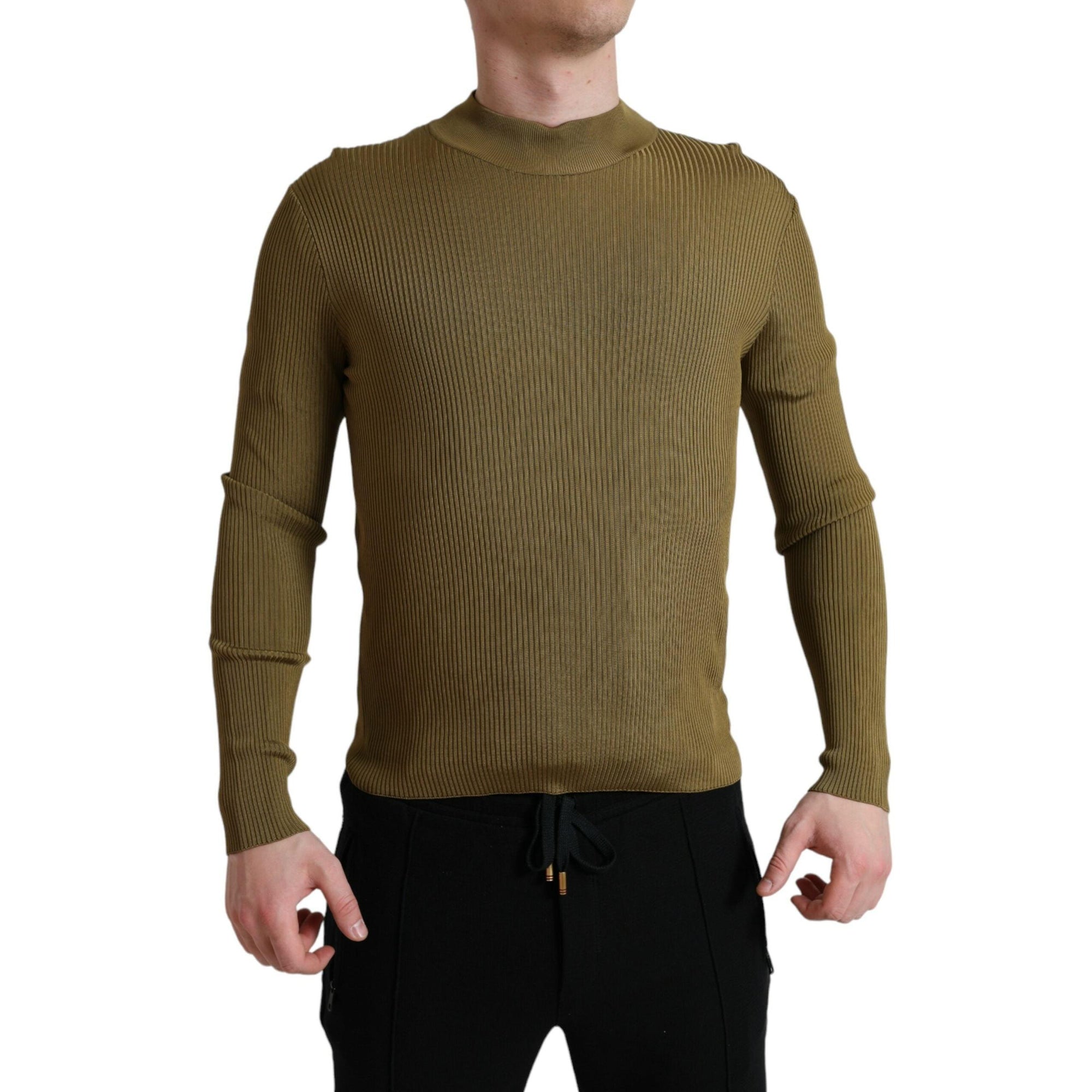 Dolce & Gabbana Army Green Viscose Crew Neck Sweater