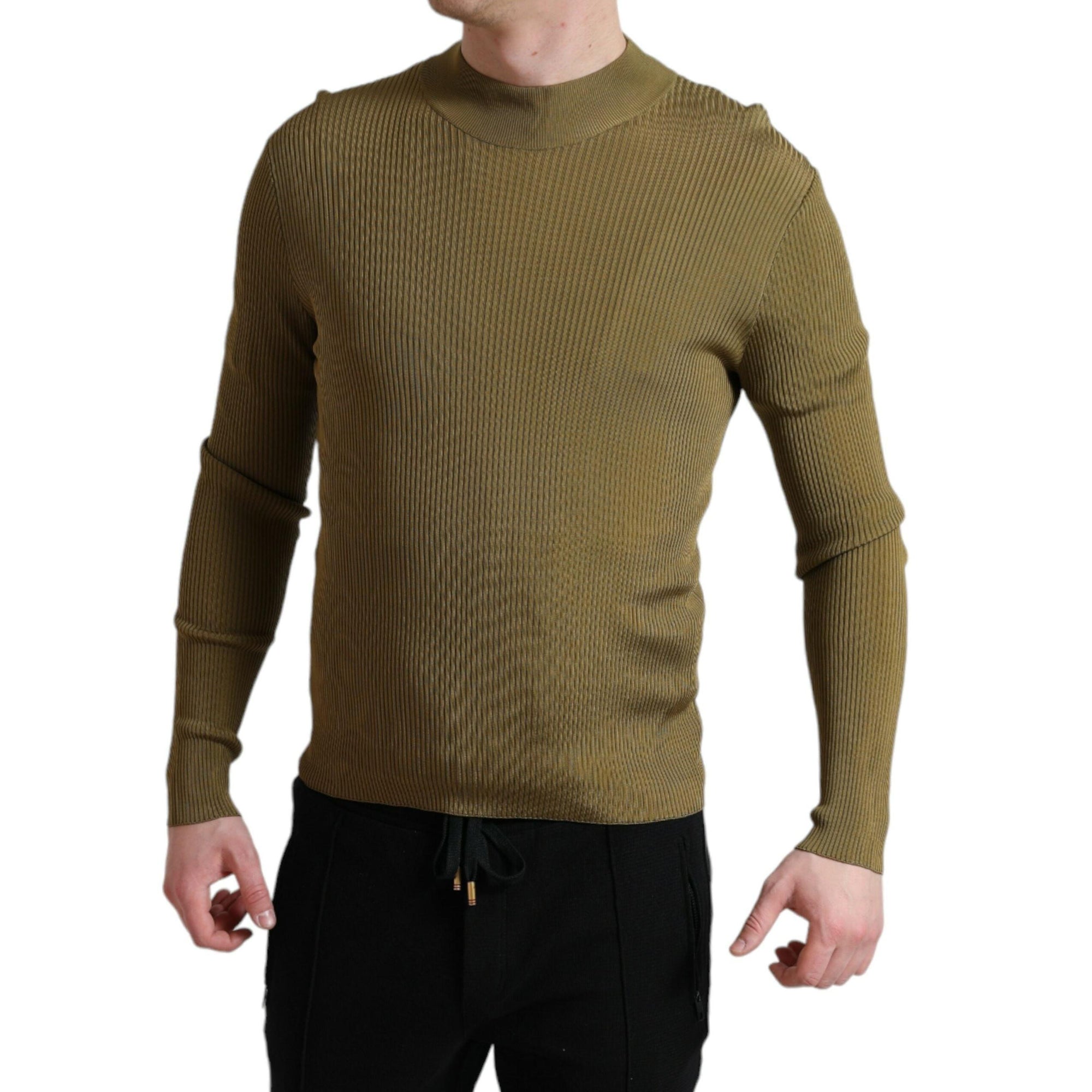 Dolce & Gabbana Army Green Viscose Crew Neck Sweater