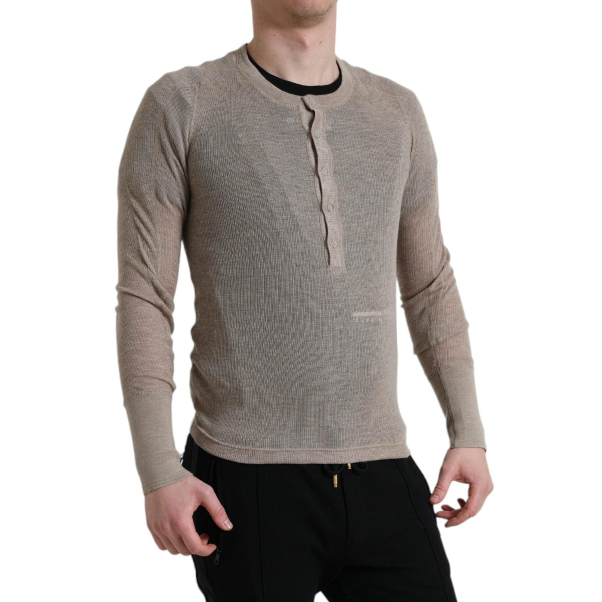 Dolce & Gabbana Elegant Beige Henley Cashmere Sweater