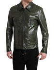 Dolce & Gabbana Emerald Elegance Leather Biker Jacket