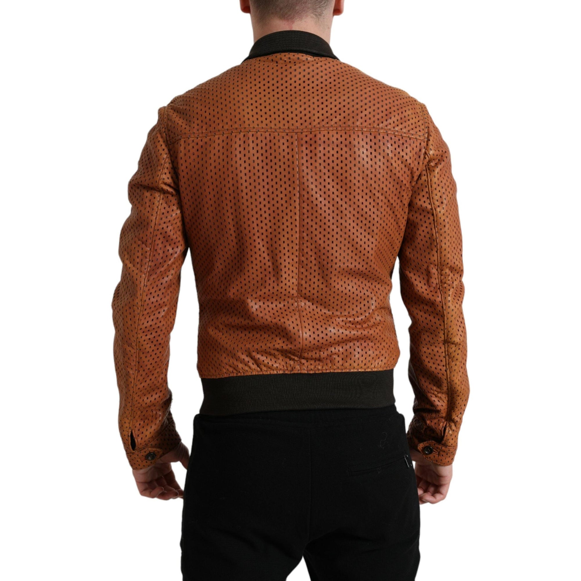 Dolce & Gabbana Elegant Leather Perforated Bomber Jacket