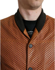 Dolce & Gabbana Elegant Leather Perforated Bomber Jacket