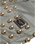 Dolce & Gabbana Emerald High Waist Embellished Shorts