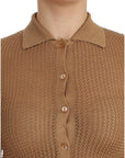 Dolce & Gabbana Beige Knitted Cotton Polo Cardigan Sweater