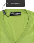 Dolce & Gabbana Emerald Green Wool V-Neck Pullover