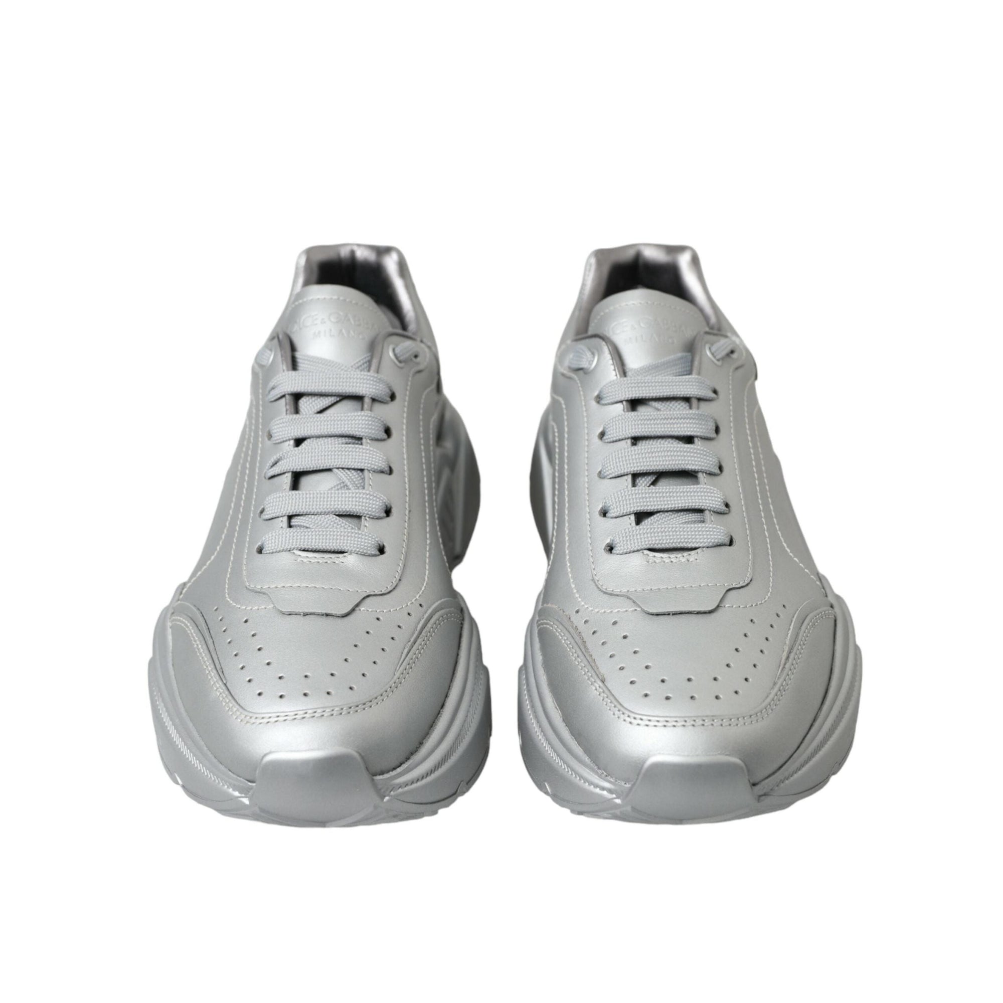 Dolce & Gabbana Elegant Silver Calfskin Leather Sneakers