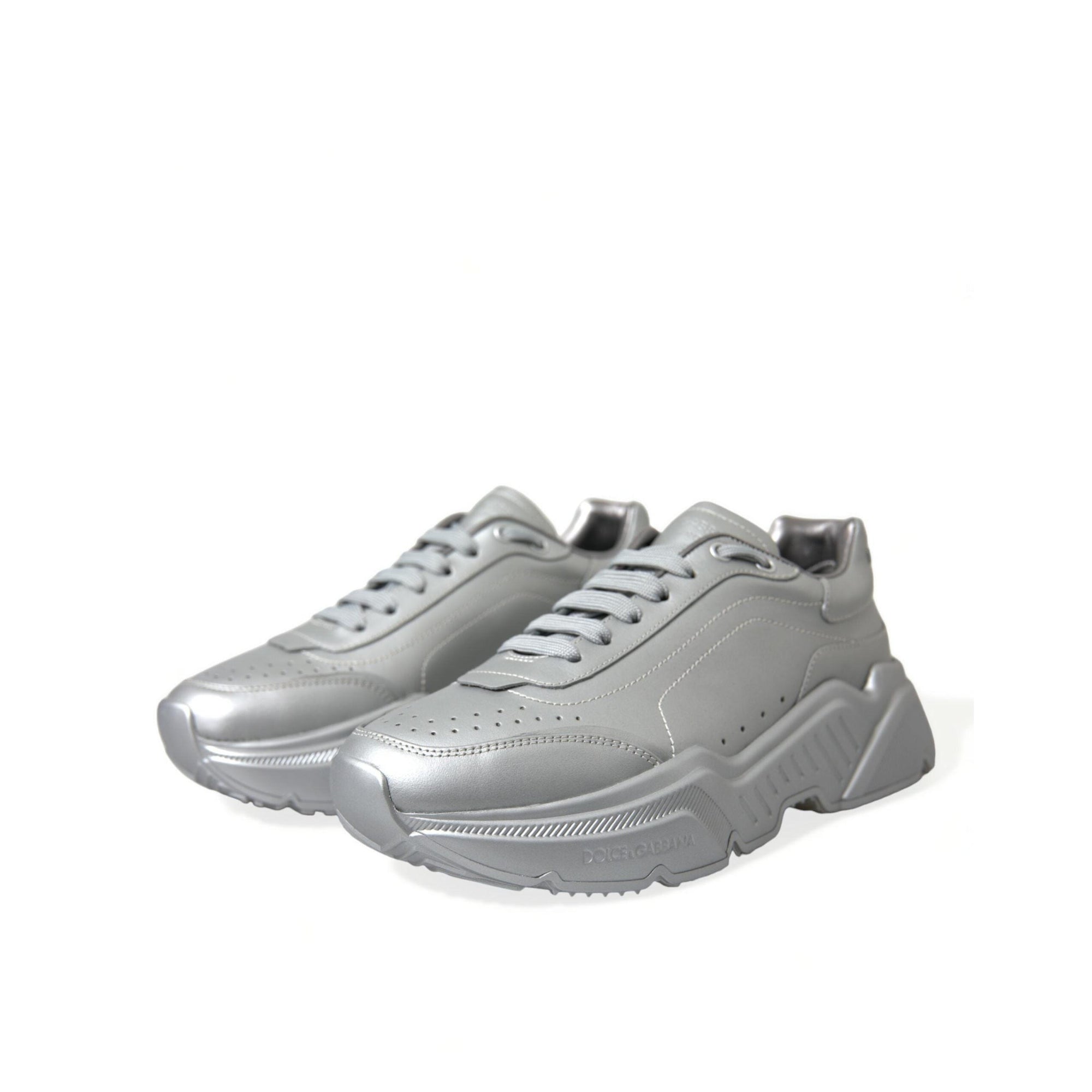 Dolce & Gabbana Elegant Silver Calfskin Leather Sneakers