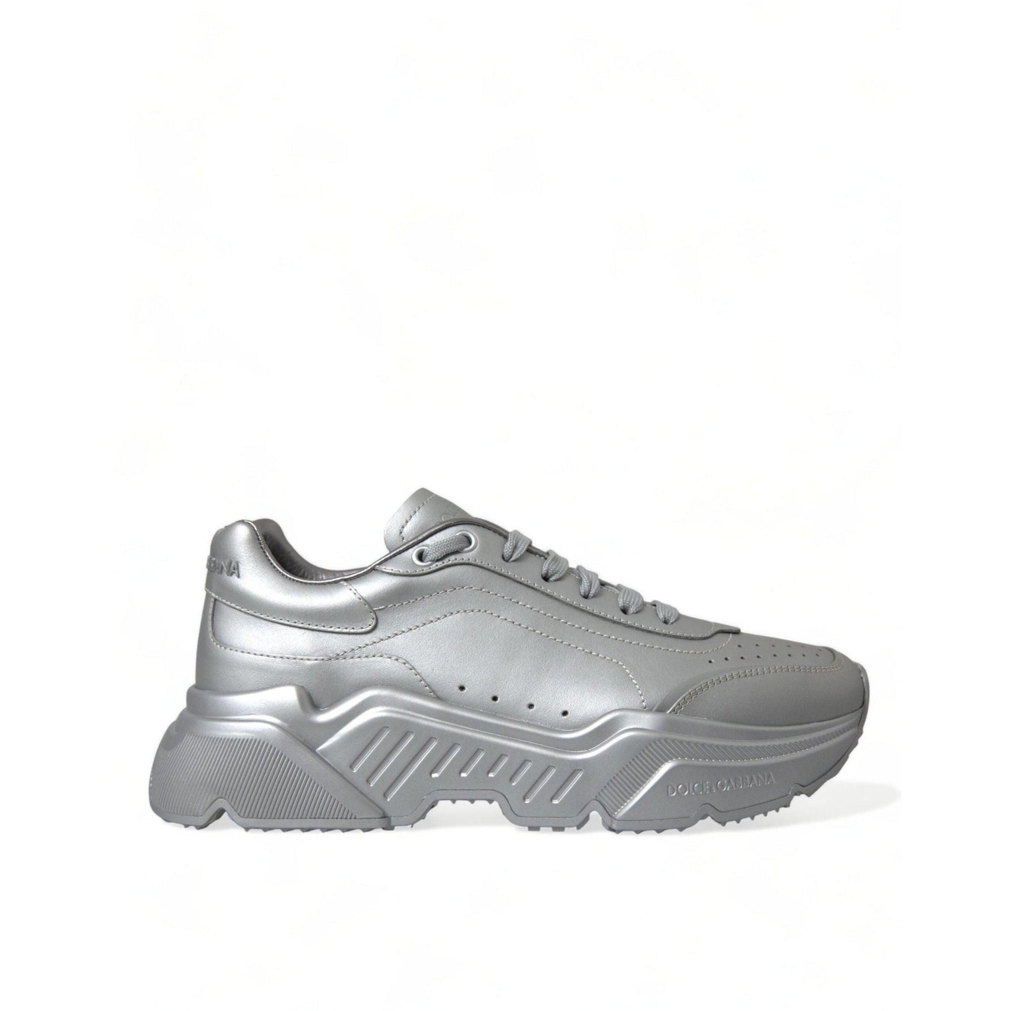 Dolce & Gabbana Elegant Silver Calfskin Leather Sneakers