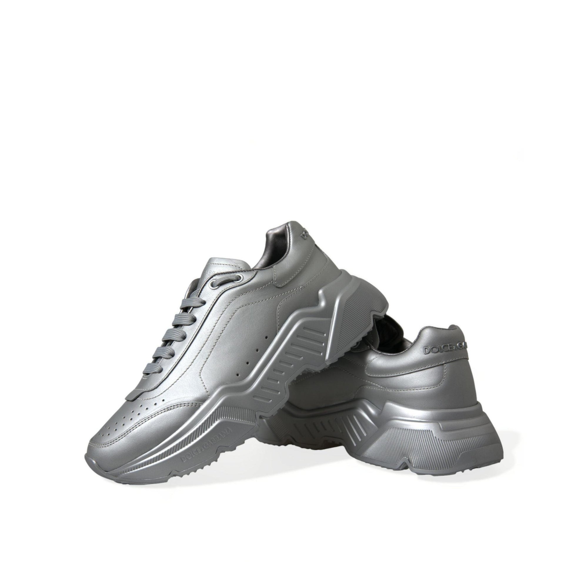 Dolce & Gabbana Elegant Silver Calfskin Leather Sneakers
