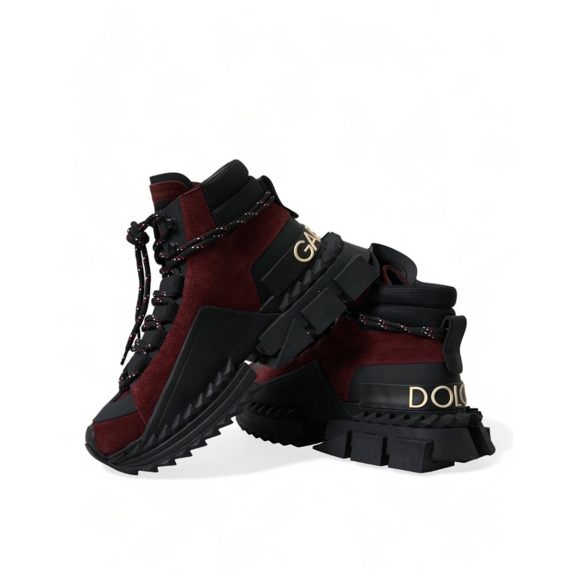 Dolce & Gabbana Burgundy Leather High Top Sneakers