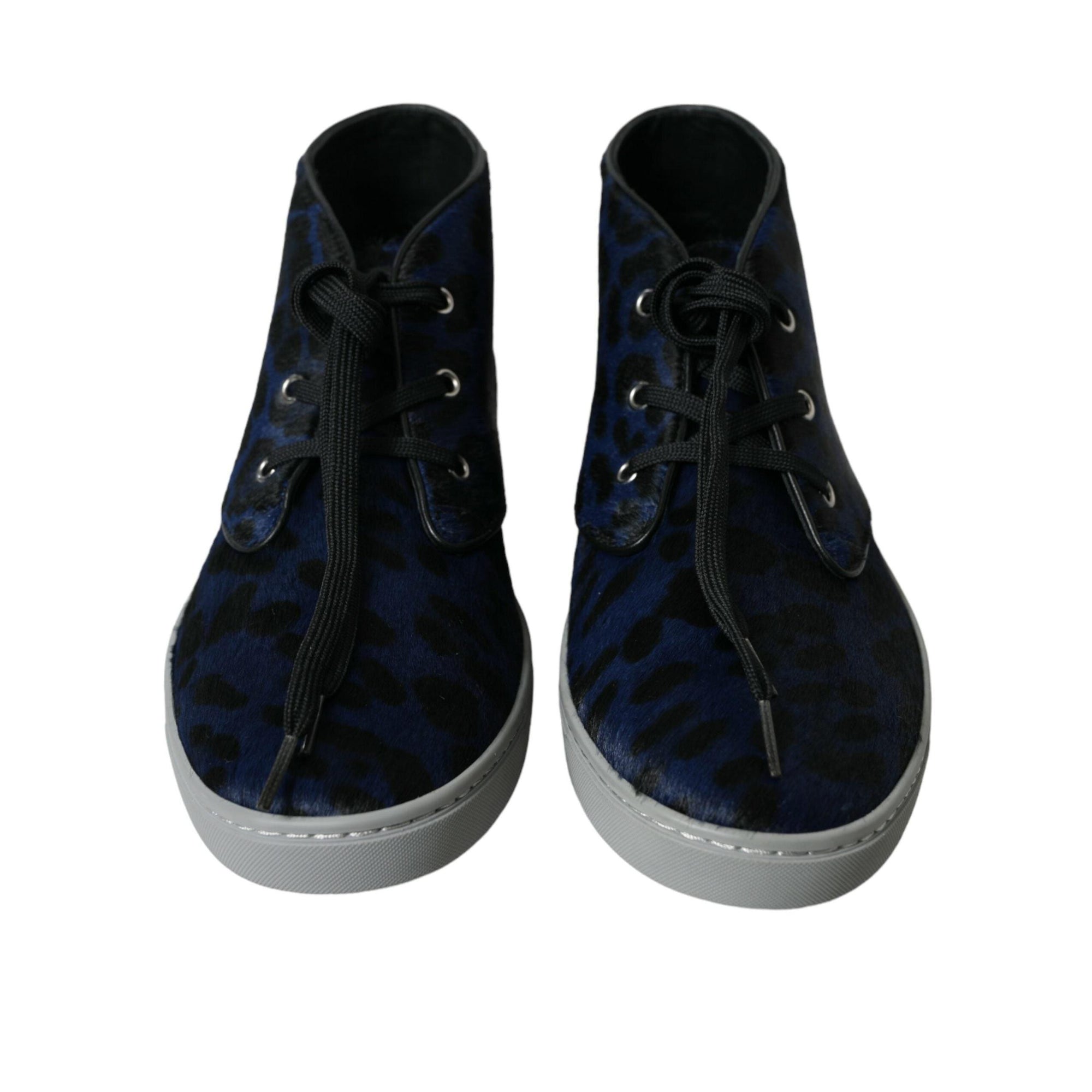 Dolce & Gabbana Chic Blue Leopard Print Mid-Top Sneakers